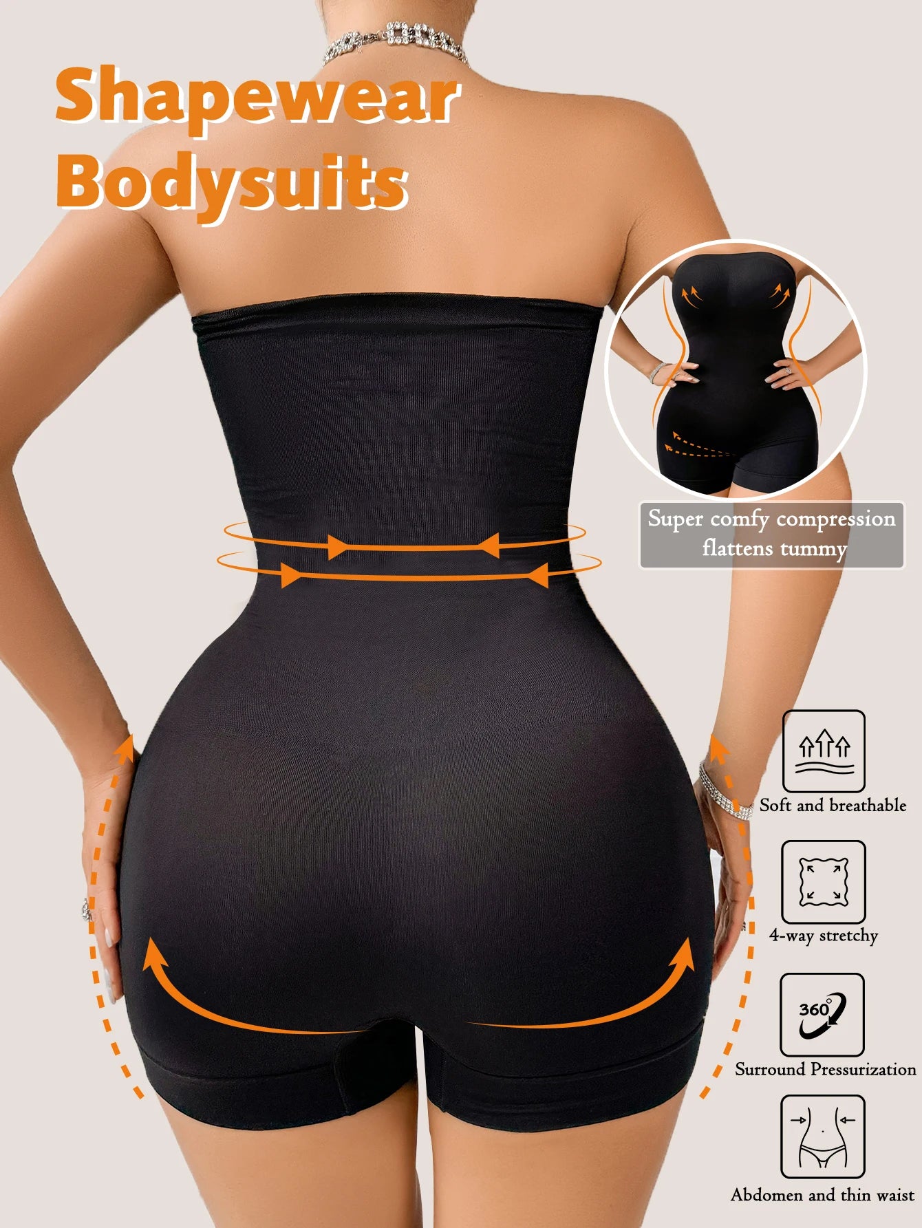 Seamless Women's One-Piece Shapewear: Tummy Control, Butt Lifting and Body Shaping Bodysuit with No Straps and V-Neckline