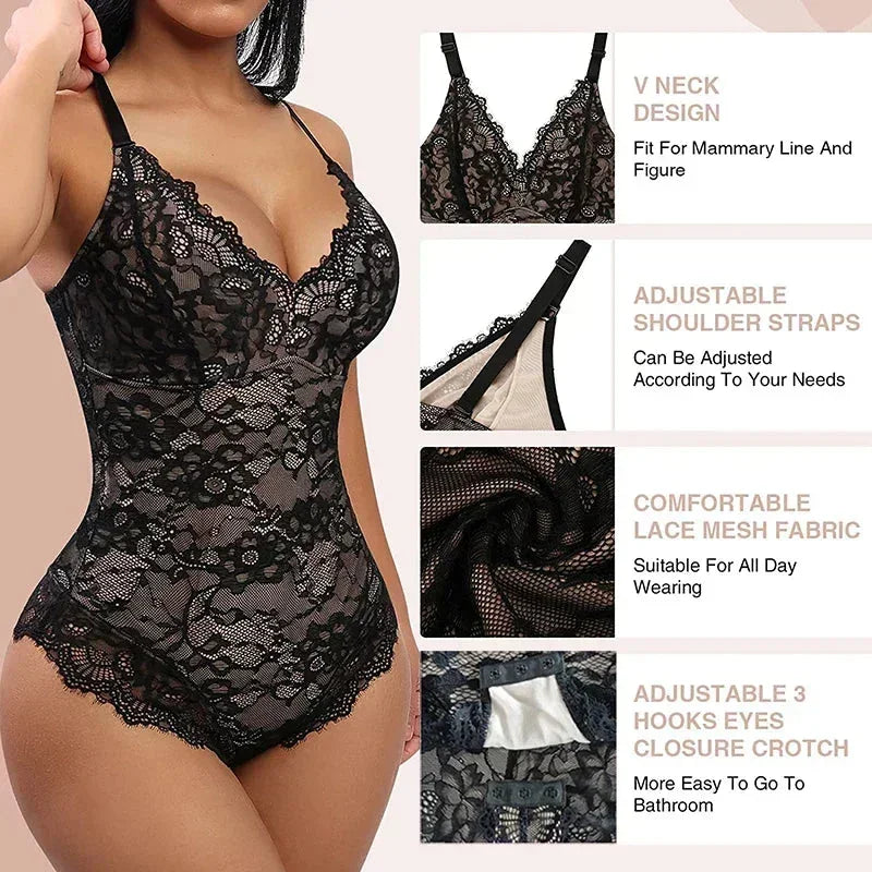 Sexy Sling Lace Shapewear Bodysuit Corset Fajas Slimming Full Body Shaper Tummy Control Underwear Lingerie Colombianas Girdle
