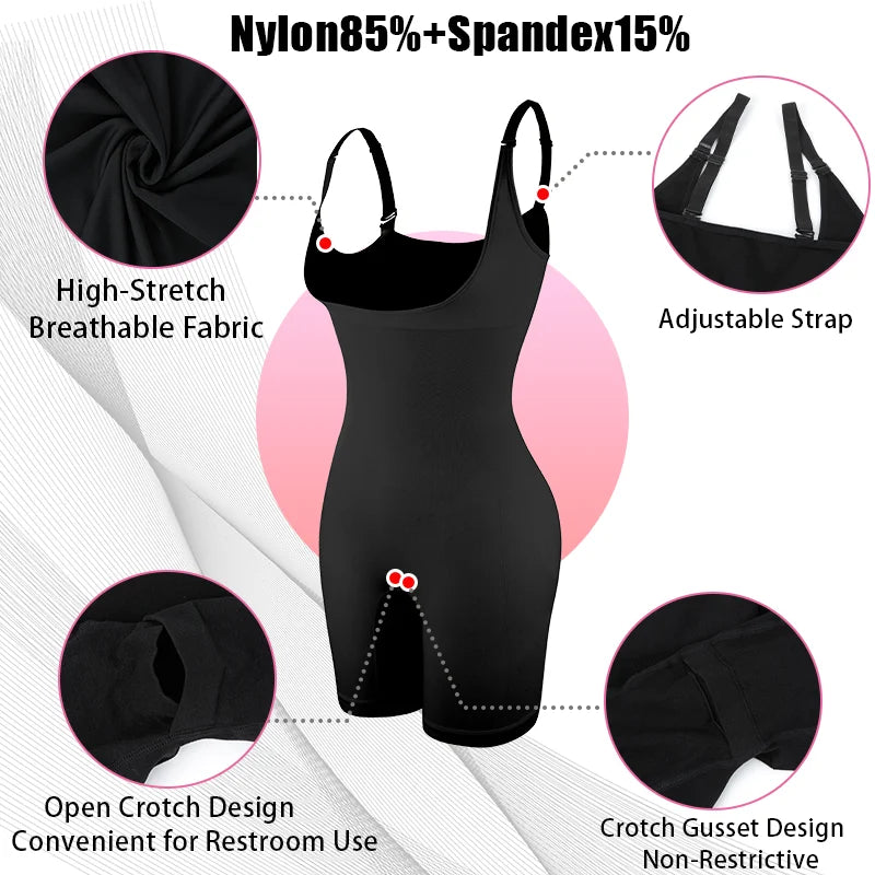 Shapewear Bodysuit for Women Underbust Full Body Shaper Slimming Short Tummy Control Waist Trainer Open Crotch Corset Fajas