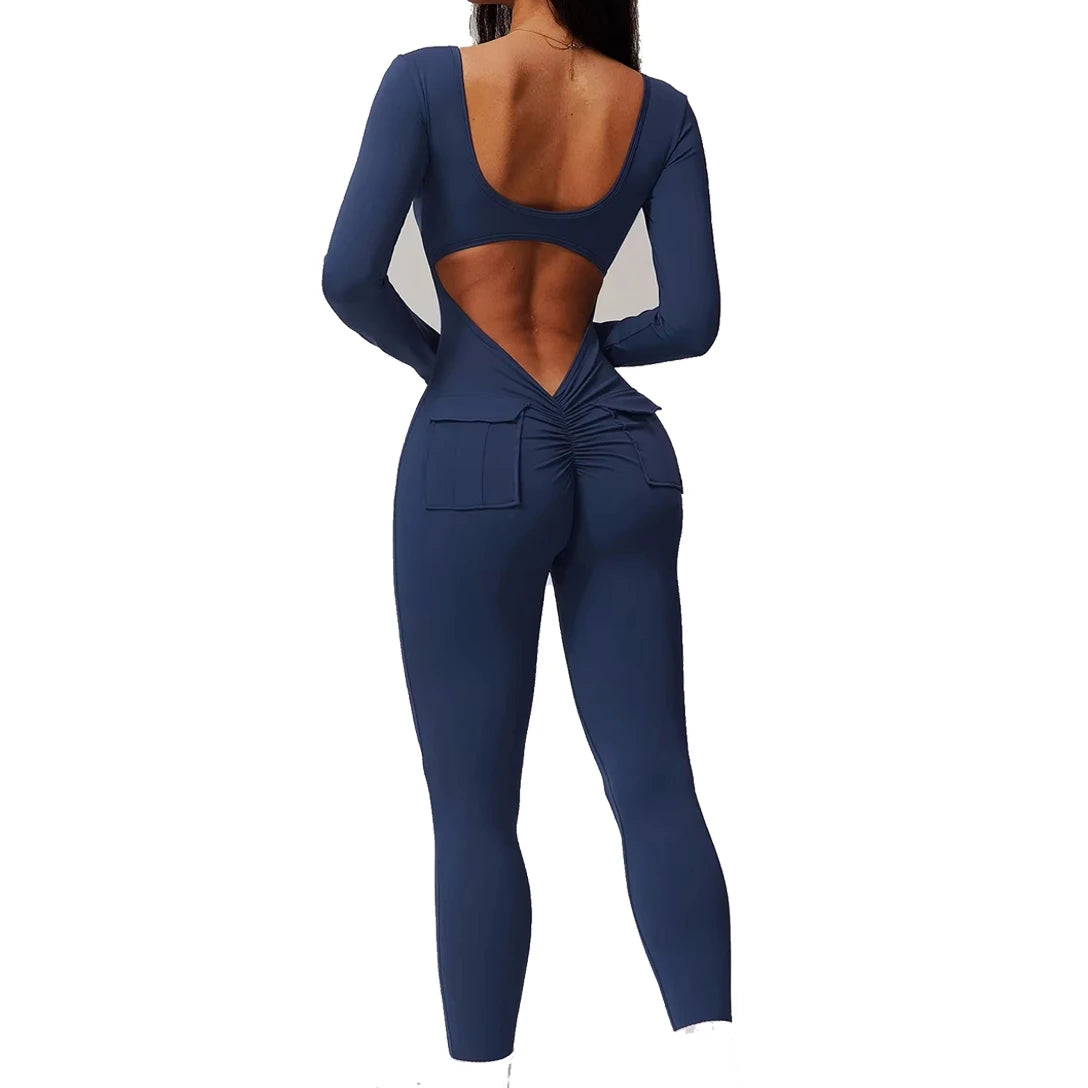 Sports Jumpsuit Women Gym Set Training Yoga Suit Sportswear Sexy Back V Jumpsuit Fitness Rompers Stretch Workout Bodysuits