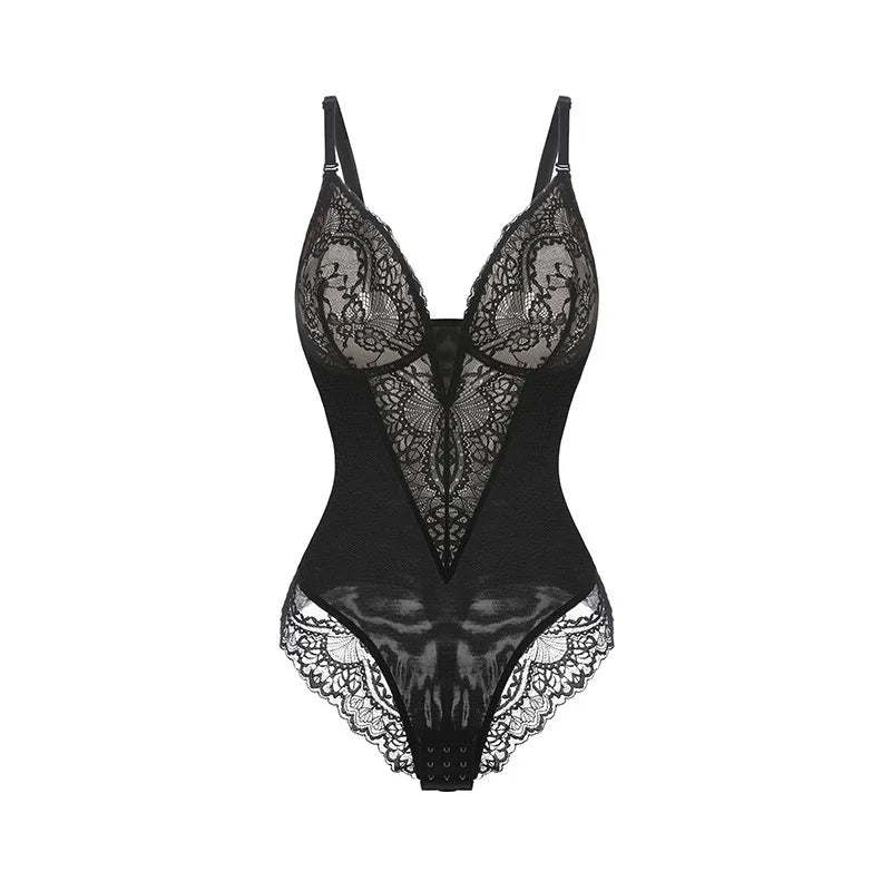 Sexy Lace Hollow out Bodysuit apewear Underwear for Women Tummy Control Butt Lifting plus Size Nylon Fabric All Seasons Wear