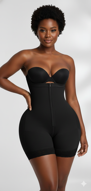 Lace-Trim High-Waist Tummy Control Shapewear Shorts – Instant Hourglass Bodyshaper with Front Zipper & Hook Closure