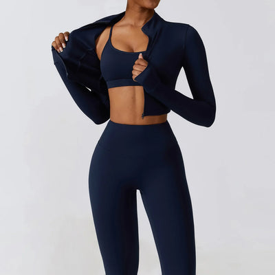 3 Piece Fitness Yoga Set for Women | Solid Color Stretch Sportswear with Bra
