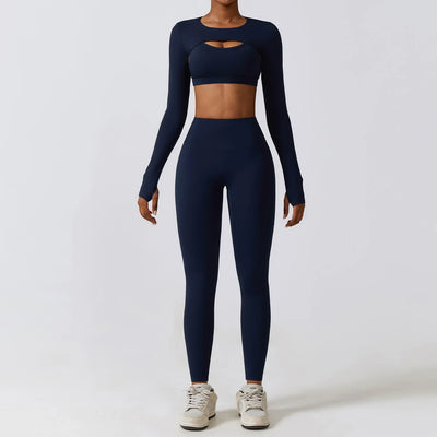 3 Piece Fitness Yoga Set for Women | Solid Color Stretch Sportswear with Bra