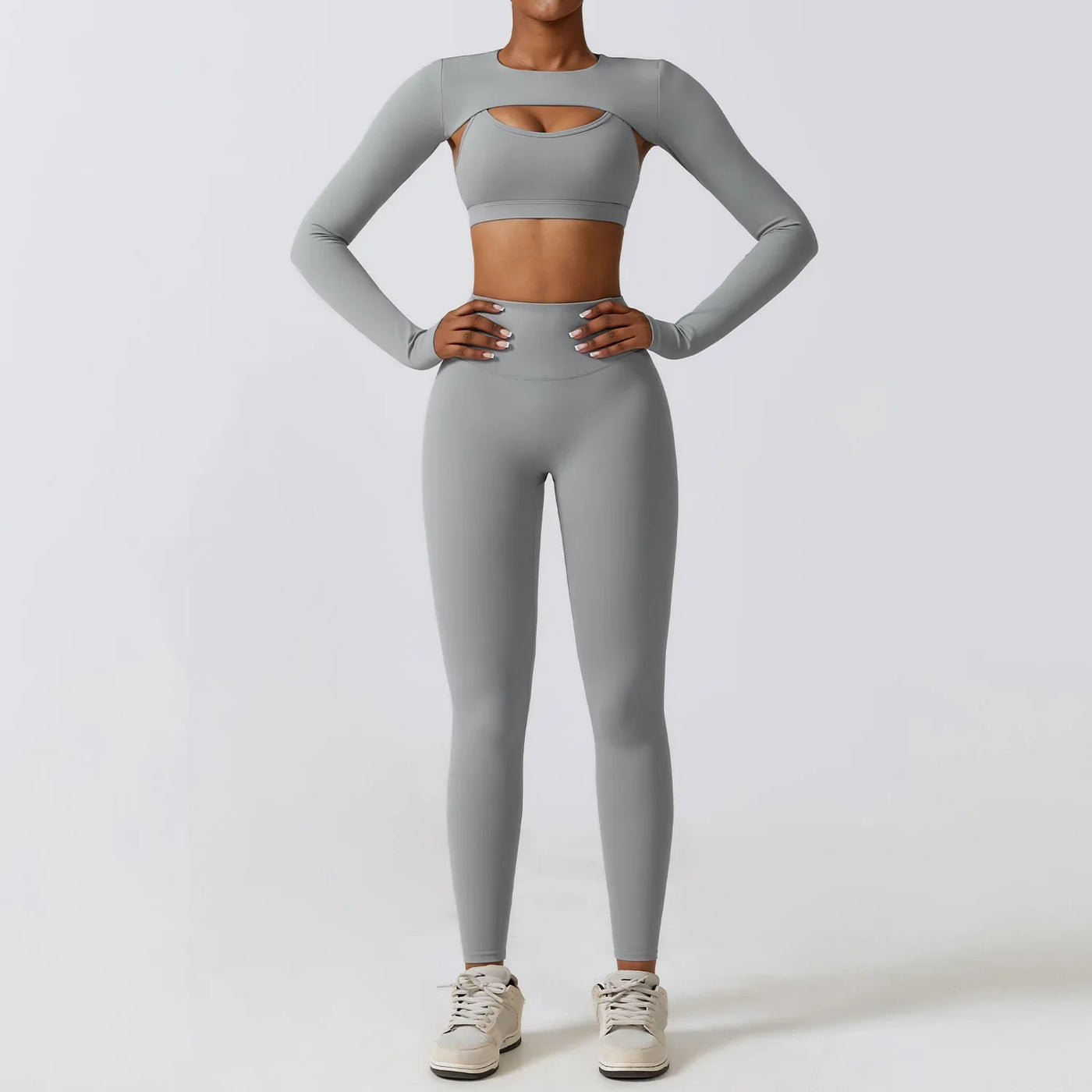 3 Piece Fitness Yoga Set for Women | Solid Color Stretch Sportswear with Bra