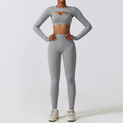 3 Piece Fitness Yoga Set for Women | Solid Color Stretch Sportswear with Bra