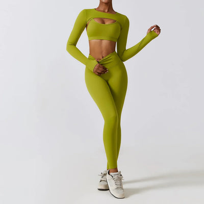 3 Piece Fitness Yoga Set for Women | Solid Color Stretch Sportswear with Bra