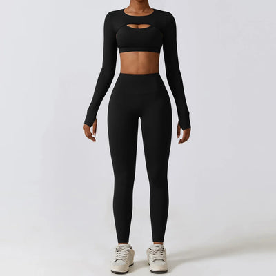 3 Piece Fitness Yoga Set for Women | Solid Color Stretch Sportswear with Bra