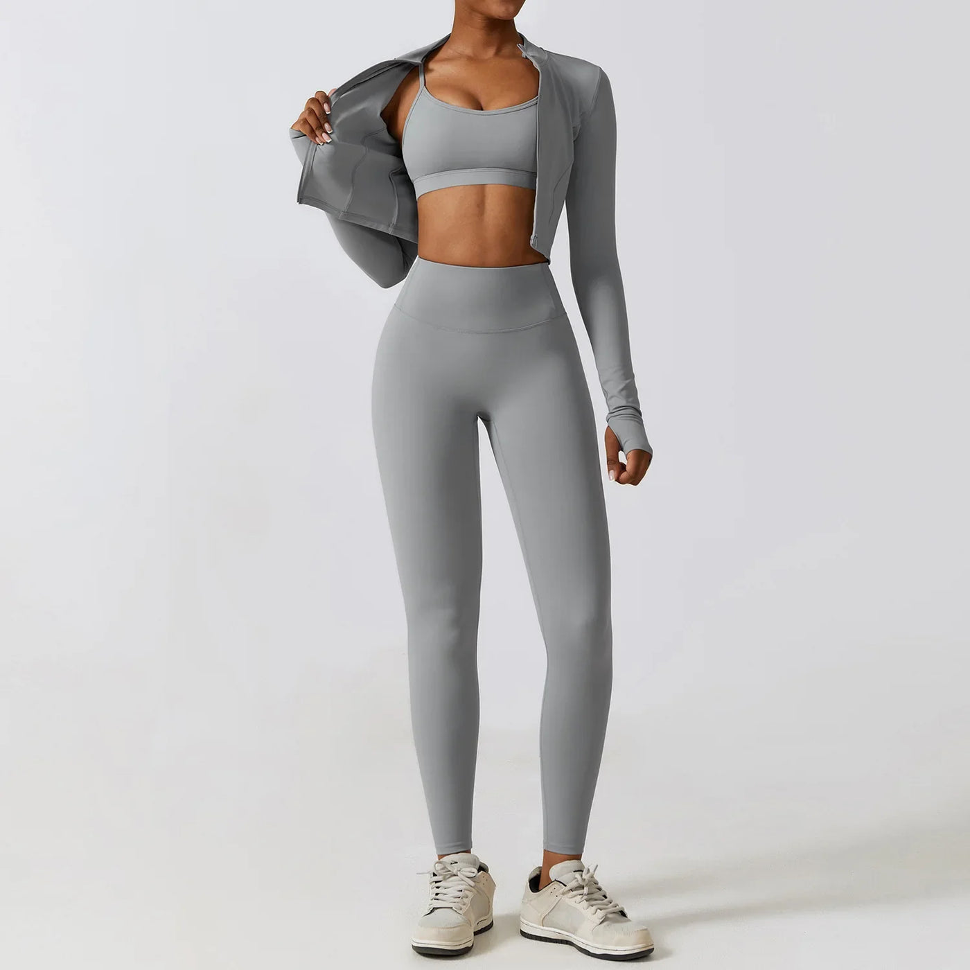 3 Piece Fitness Yoga Set for Women | Solid Color Stretch Sportswear with Bra
