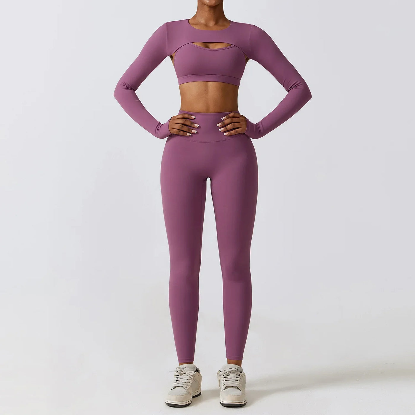 3 Piece Fitness Yoga Set for Women | Solid Color Stretch Sportswear with Bra