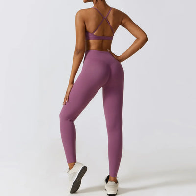 3 Piece Fitness Yoga Set for Women | Solid Color Stretch Sportswear with Bra