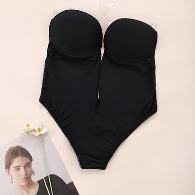 Women Shapers Underwear Backless Bodysuit Shapewear Deep V-Neck Body U Plunge Clear Strap Thong Shaper Padded Push Up Corsets