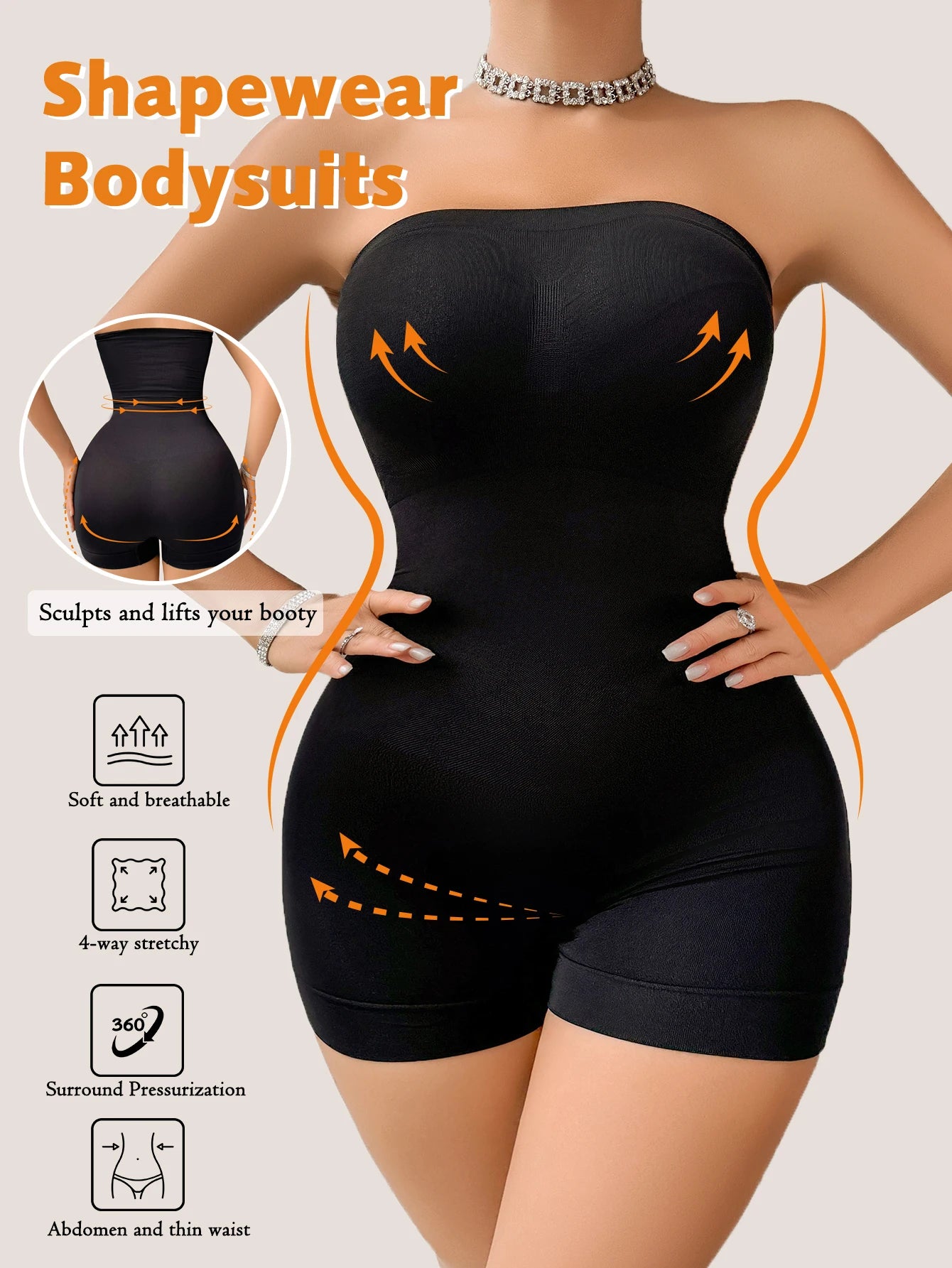 Seamless Women's One-Piece Shapewear: Tummy Control, Butt Lifting and Body Shaping Bodysuit with No Straps and V-Neckline