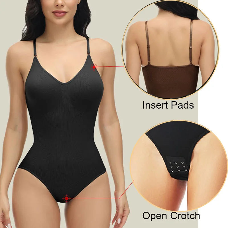 V Neck Spaghetti Strap Bodysuit | Compression Shapewear | Slimming Body Shaper for Women