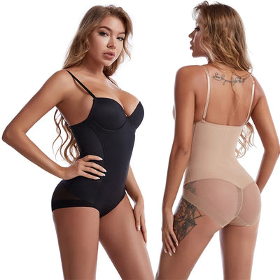 Shapewear Bodysuit for Women | Slimming Waist Trainer V Neck Jumpsuit with Underwire Bra