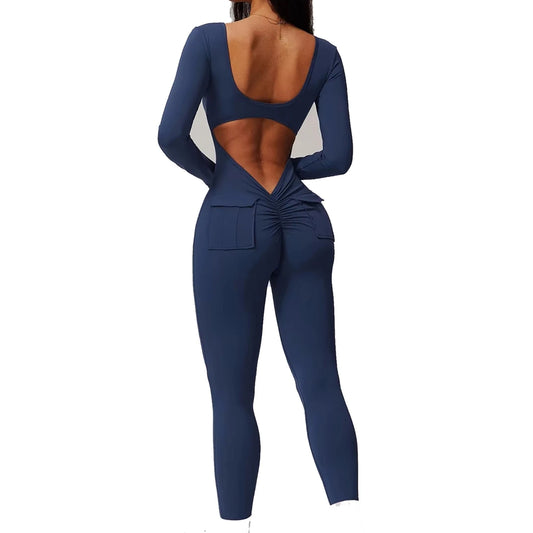 Sports Jumpsuit Women Gym Set Training Yoga Suit Sportswear Sexy Back V Jumpsuit Fitness Rompers Stretch Workout Bodysuits