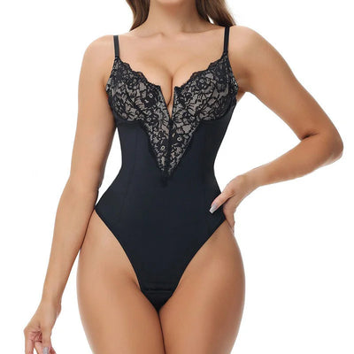 Lace Bodysuit Shapewear | Adjustable Back Closure & Tummy Control Thong