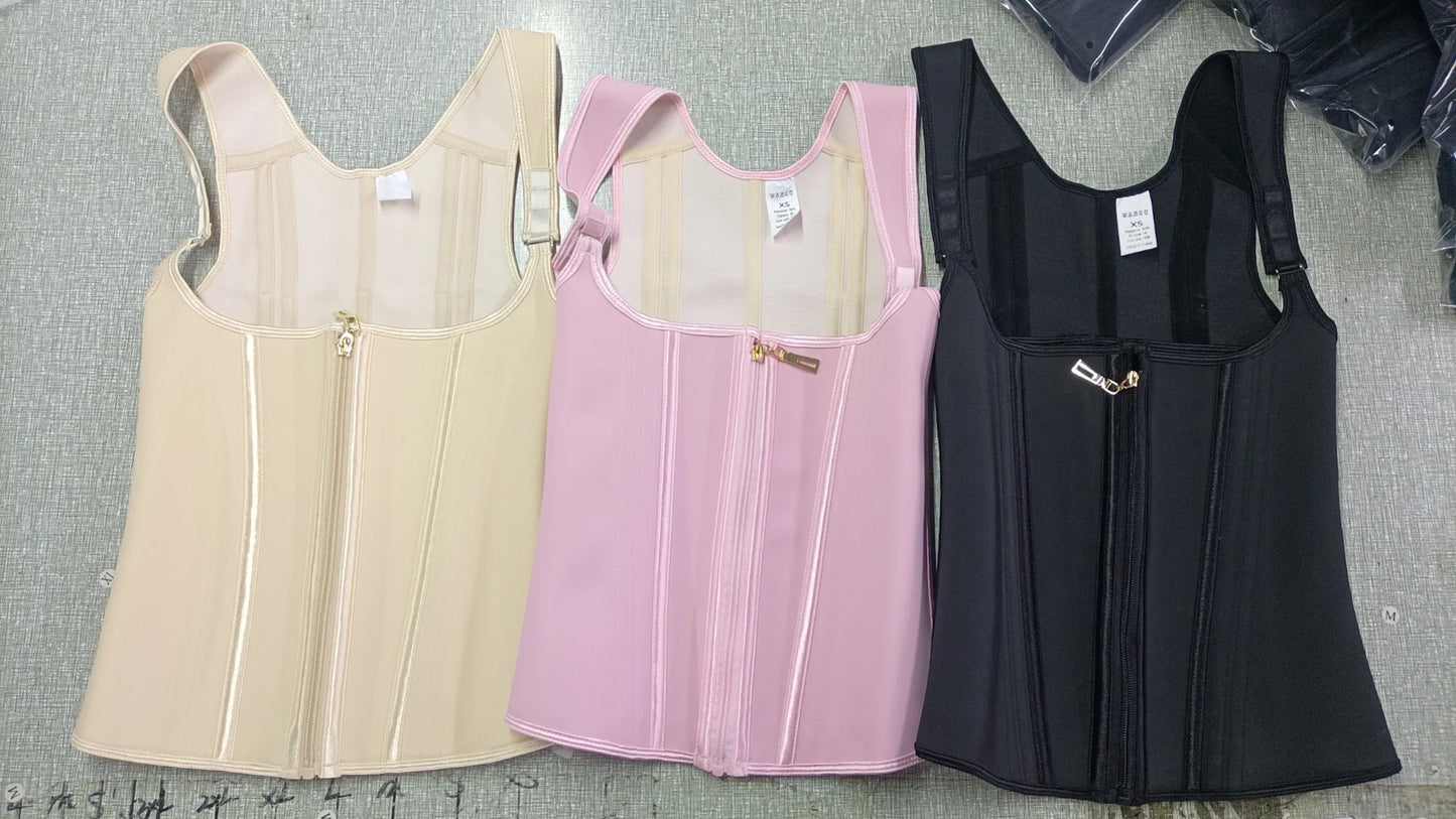 Fajas Colombianas Body Shaper Shapewear Women Vest Tops Double Compression Waist Trainer Corset Adjustable Zipper and Hook-eyes