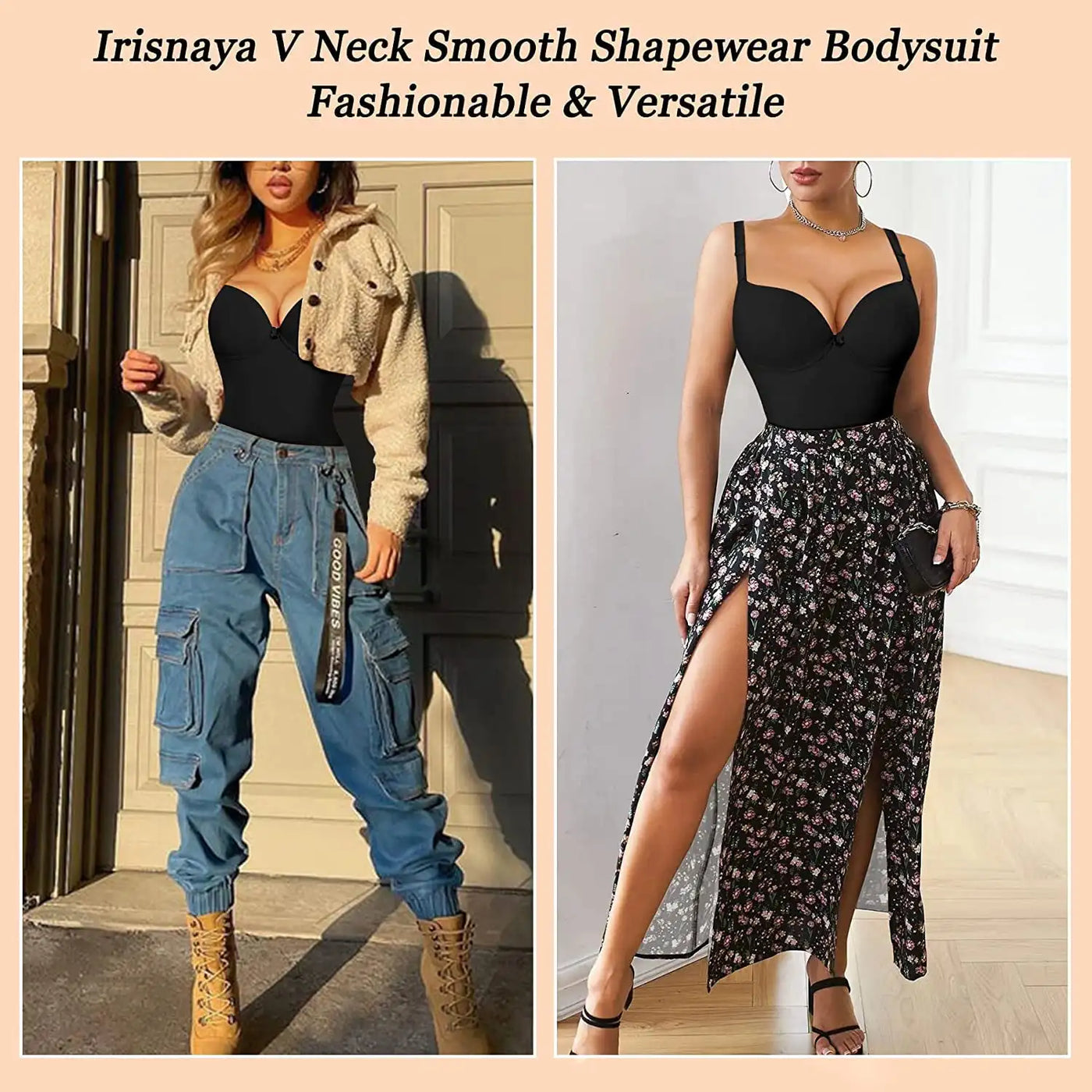 Shapewear Bodysuit for Women | Slimming Waist Trainer V Neck Jumpsuit with Underwire Bra