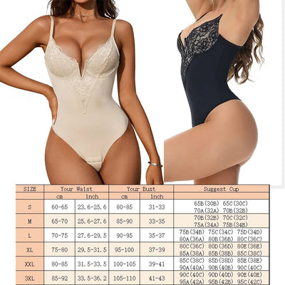 Lace Bodysuit Shapewear | Adjustable Back Closure & Tummy Control Thong
