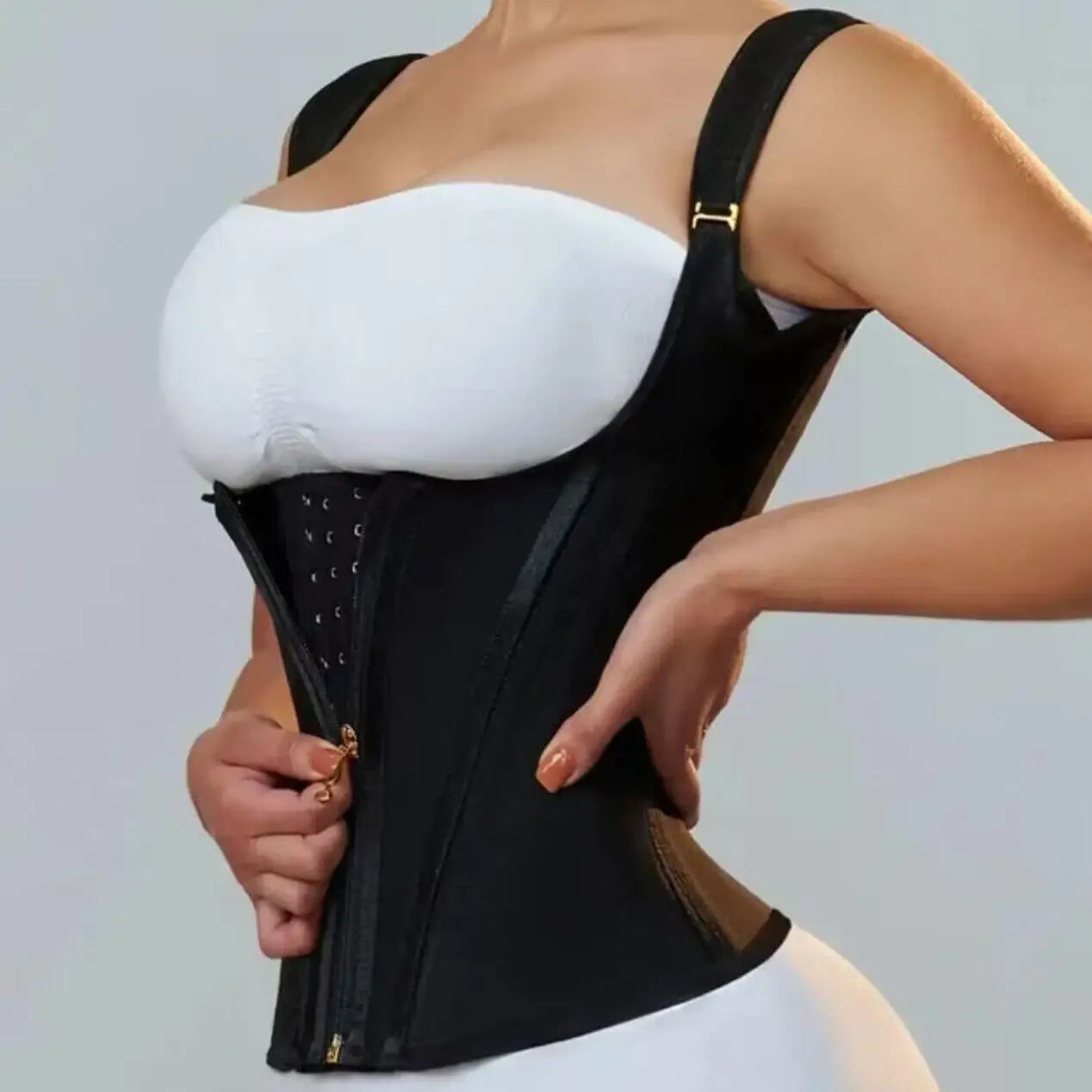 Fajas Colombianas Body Shaper Shapewear Women Vest Tops Double Compression Waist Trainer Corset Adjustable Zipper and Hook-eyes