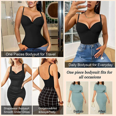 Shapewear Bodysuit for Women | Slimming Waist Trainer V Neck Jumpsuit with Underwire Bra