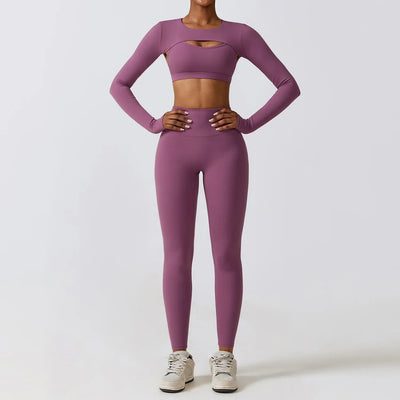 3 Piece Fitness Yoga Set for Women | Solid Color Stretch Sportswear with Bra