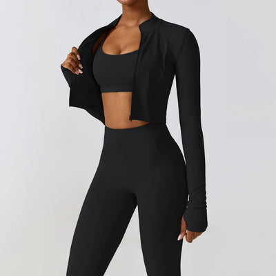3 Piece Fitness Yoga Set for Women | Solid Color Stretch Sportswear with Bra