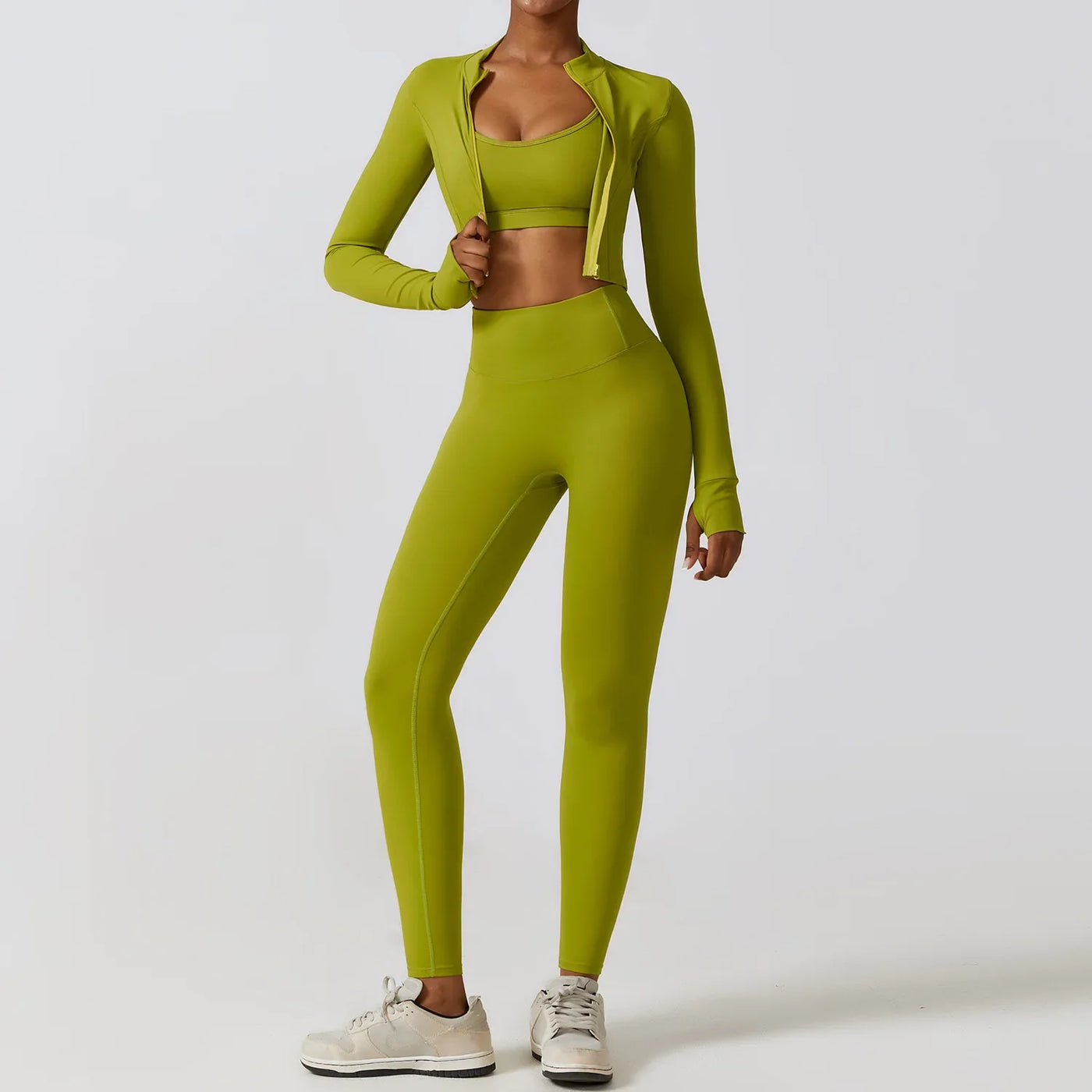 3 Piece Fitness Yoga Set for Women | Solid Color Stretch Sportswear with Bra